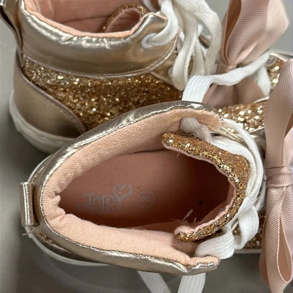 Justice Glitter High Top Sneakers with Bows, Rose Gold, 3